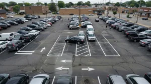 ommercial asphalt lot layout showing how to stripe parking lots with fresh line marking
