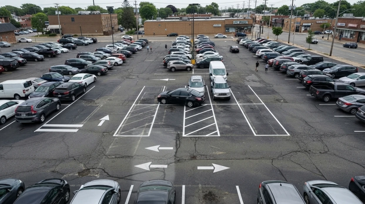 ommercial asphalt lot layout showing how to stripe parking lots with fresh line marking