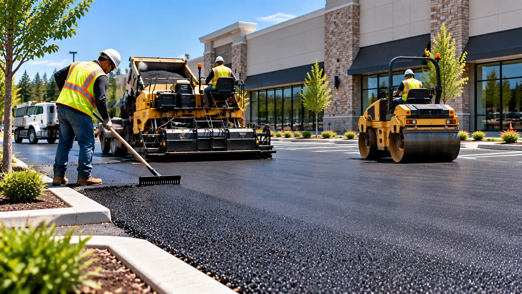 Commercial property parking lot paving designed for different site needs