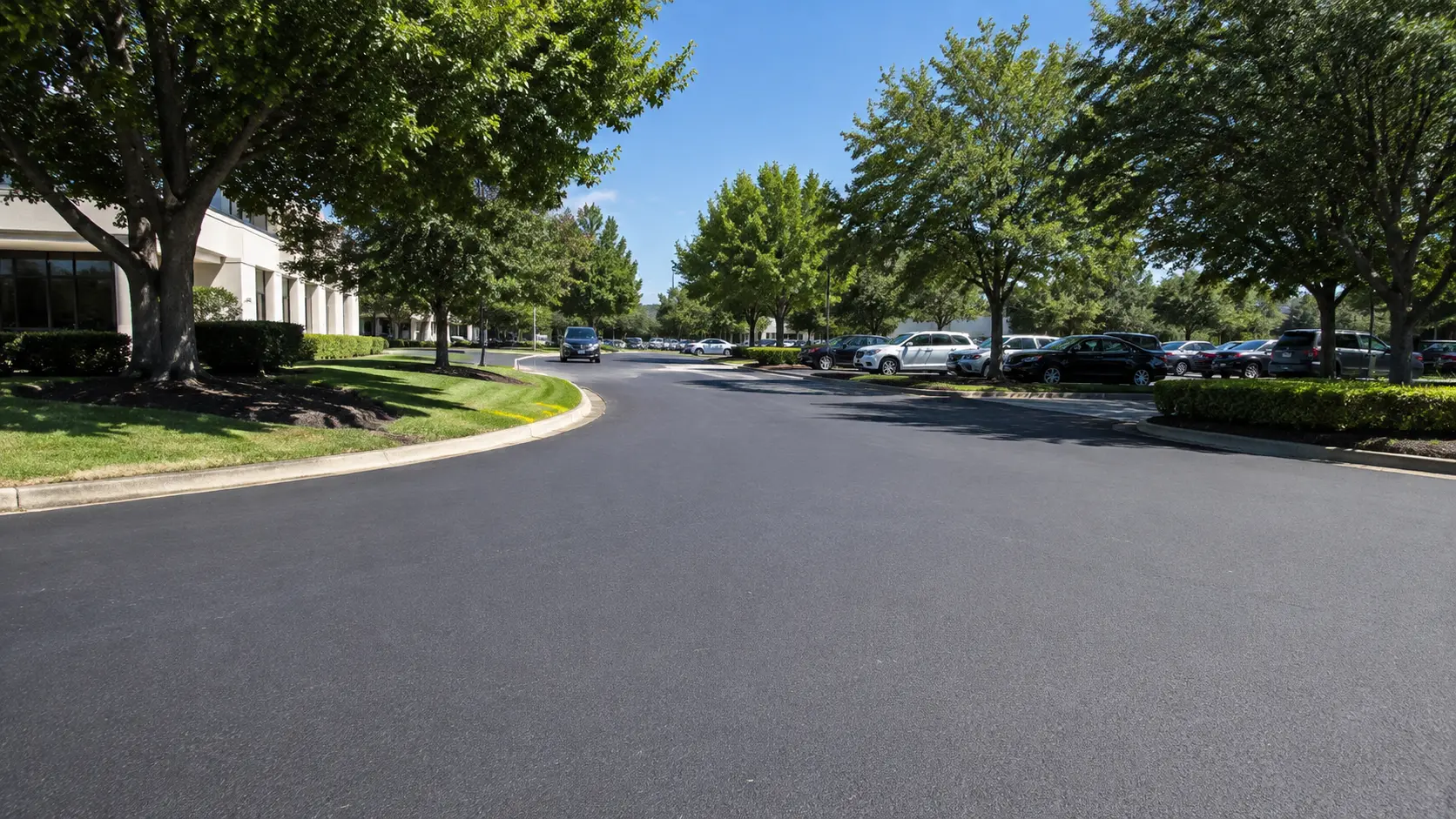 Smooth well-maintained asphalt road surrounded by trees