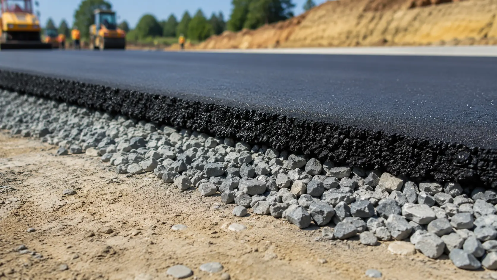 Asphalt pavement and compacted aggregate base layers