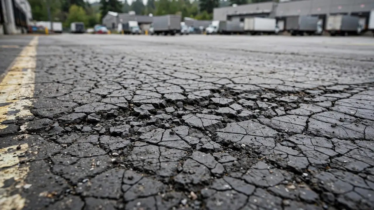 Interconnected fatigue cracking in the wheel path of an industrial loading lane