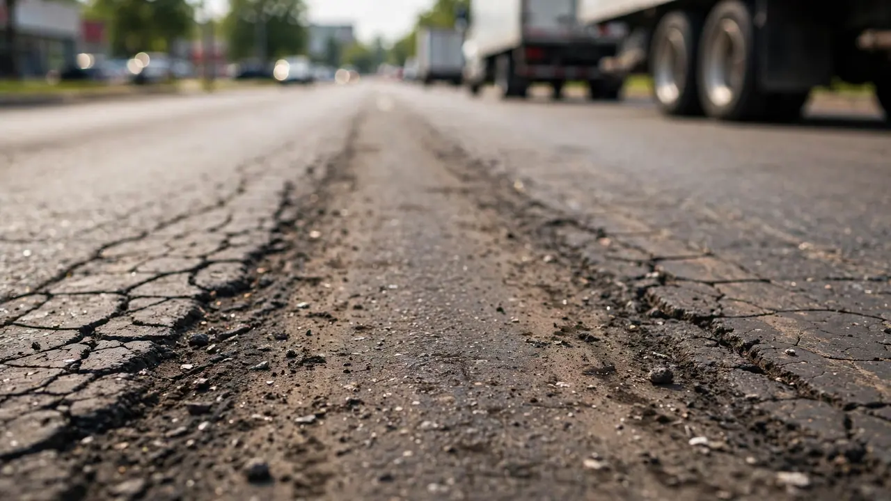 Fatigue cracking along the wheel paths of a commercial asphalt roadway