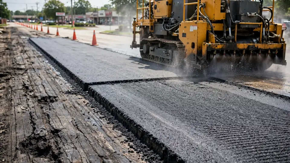 Milling machine removing rutted asphalt at a controlled depth